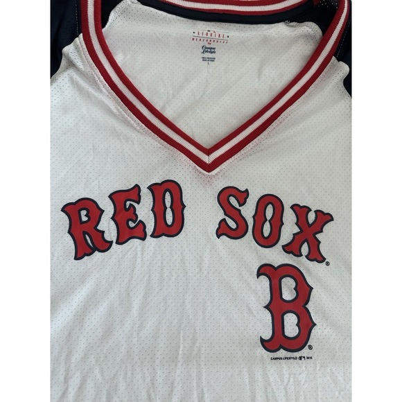 Campus Lifestyle Tops - MLB Boston Red Sox Tee Women's L Campus Lifestyle Logo Short Sleeve Mesh Flaw*